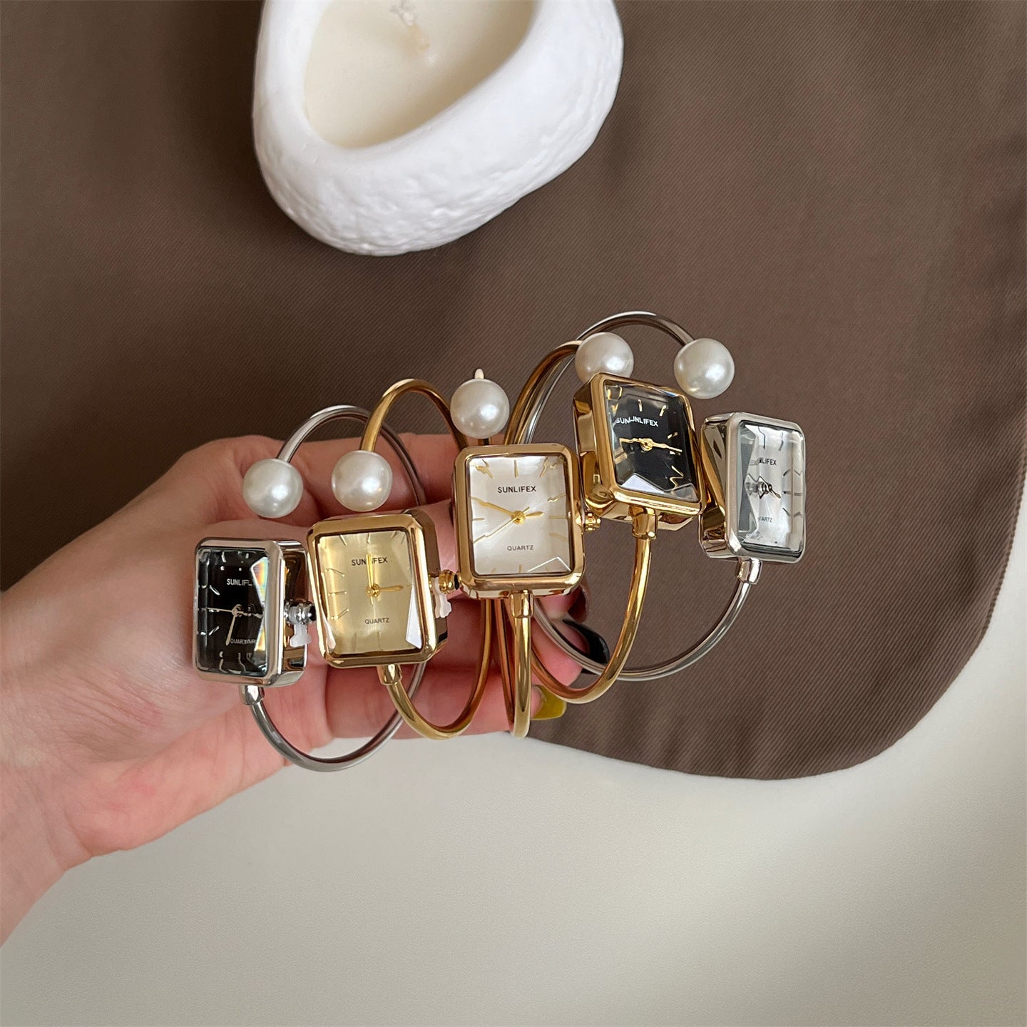 Gold Square Pearl Women's Light Luxury Exquisite Bracelet Watch