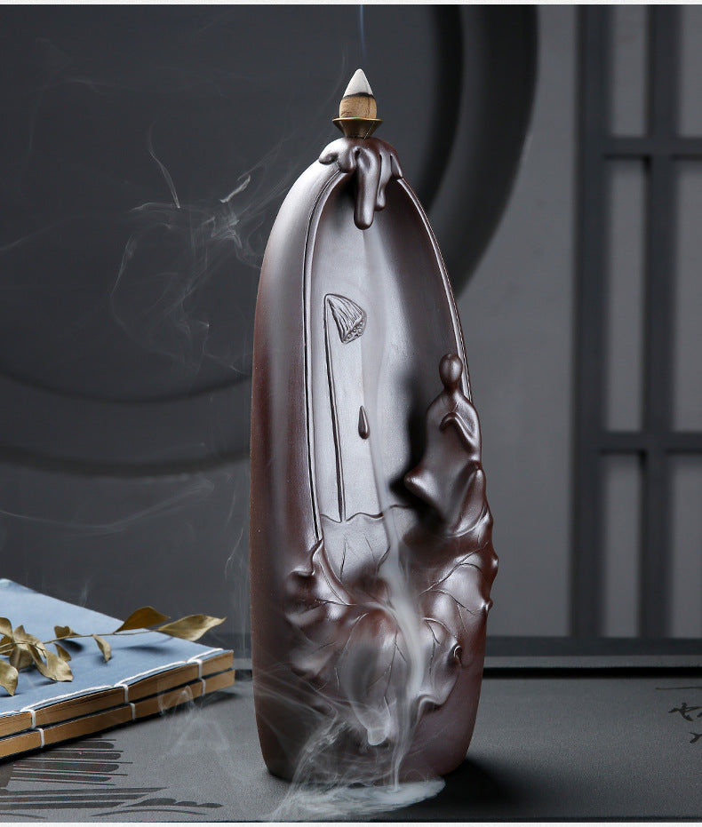 Ceramic Backflow Incense Burner Lotus Mountain Flowing Water Lotus Heart Enlightenment Sandalwood Incense Burner
