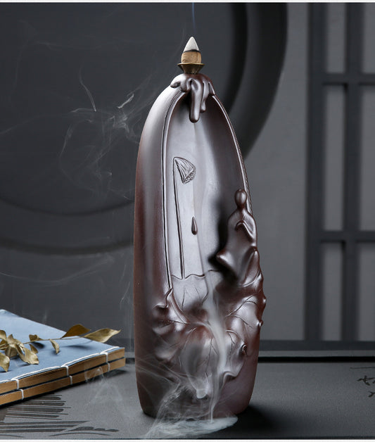 Ceramic Backflow Incense Burner Lotus Mountain Flowing Water Lotus Heart Enlightenment Sandalwood Incense Burner