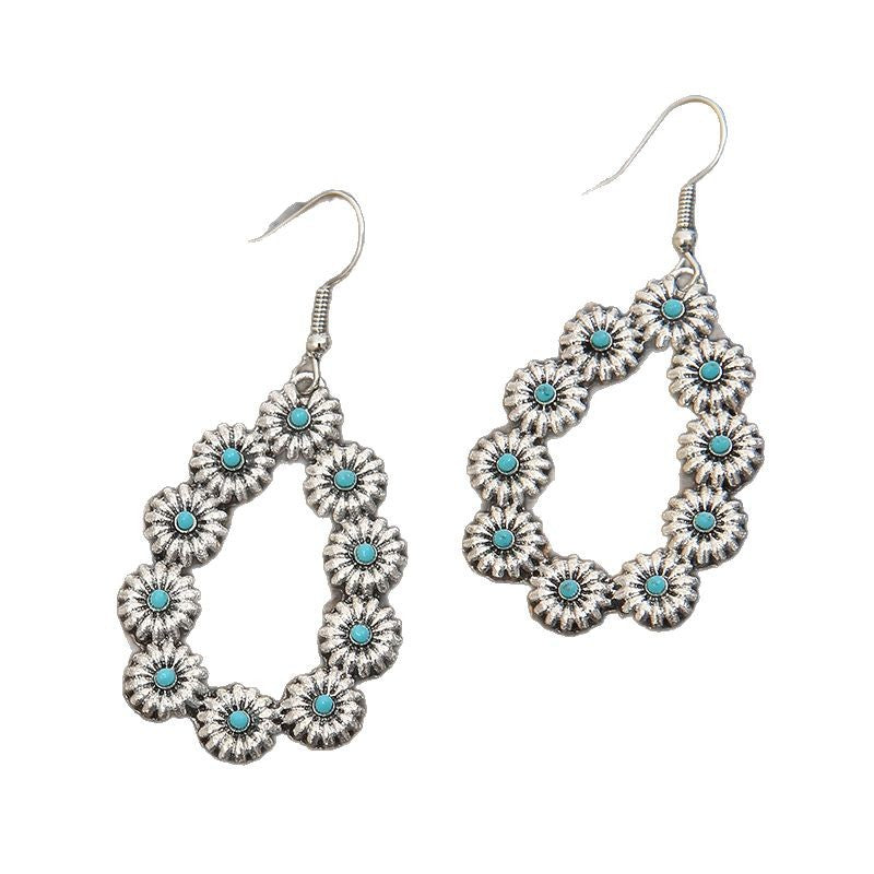 Retro Natural Stone Fashion Turquoise Long Earrings