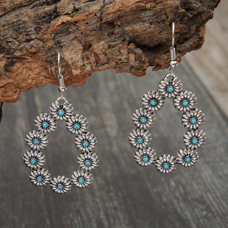 Retro Natural Stone Fashion Turquoise Long Earrings