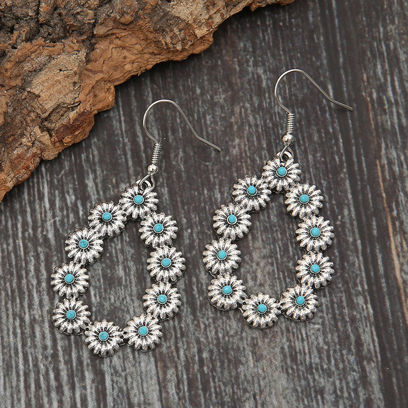 Retro Natural Stone Fashion Turquoise Long Earrings