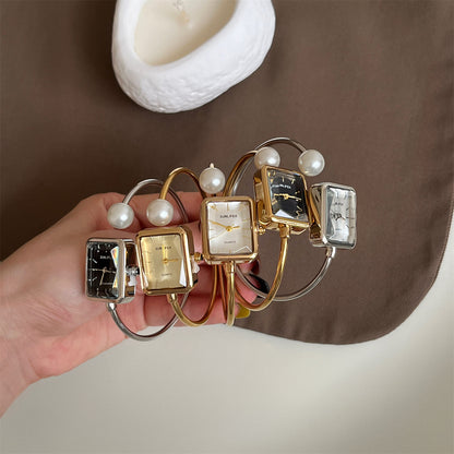 Gold Square Pearl Women's Light Luxury Exquisite Bracelet Watch