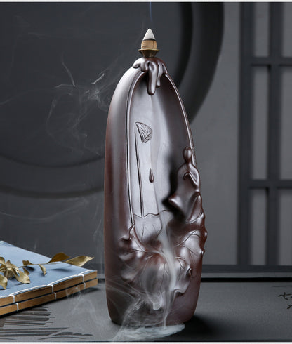 Ceramic Backflow Incense Burner Lotus Mountain Flowing Water Lotus Heart Enlightenment Sandalwood Incense Burner