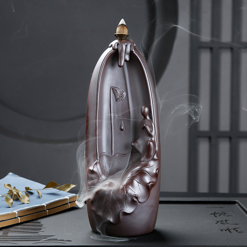 Ceramic Backflow Incense Burner Lotus Mountain Flowing Water Lotus Heart Enlightenment Sandalwood Incense Burner