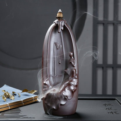 Ceramic Backflow Incense Burner Lotus Mountain Flowing Water Lotus Heart Enlightenment Sandalwood Incense Burner