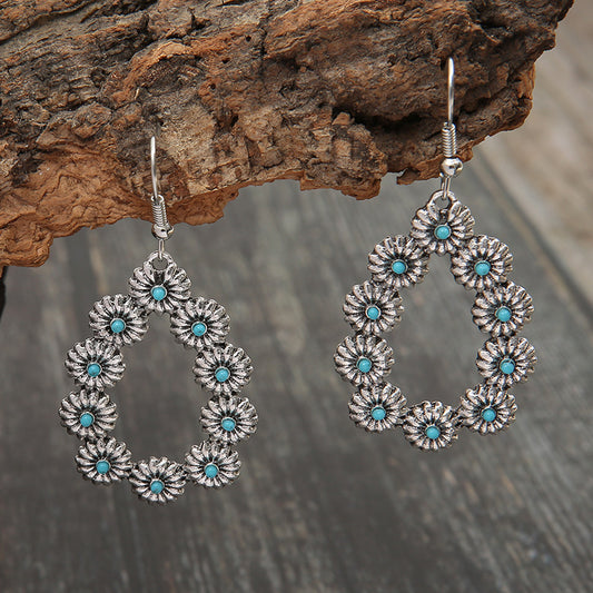 Retro Natural Stone Fashion Turquoise Long Earrings